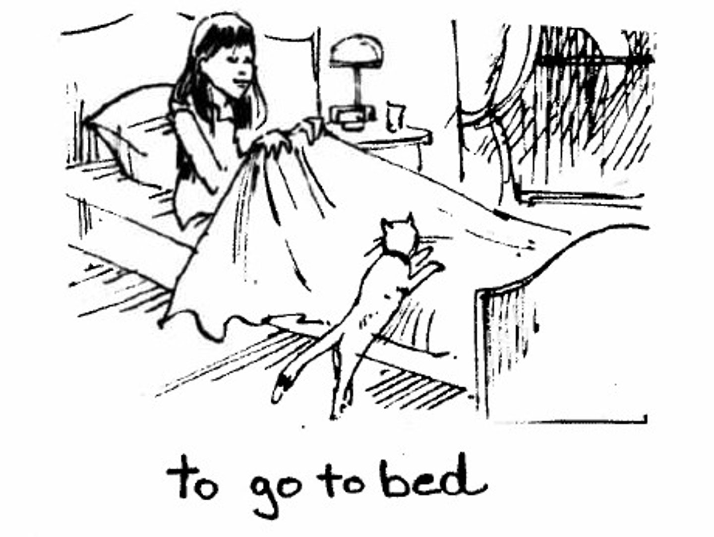 <p>You go to bed. (Ud.)</p>