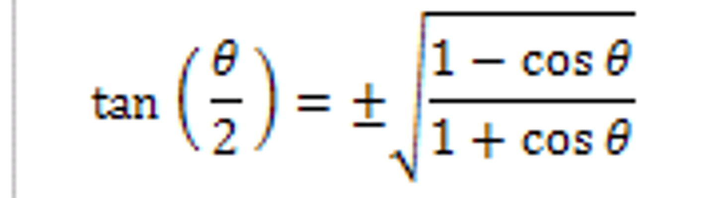 <p>Half Angle Identity</p><p>1-cos(x)/sin(x) OR sin(x)/1+cos(x) OR</p>