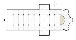 <p>Large semicircular or polygonal recess in a church. Containing the altar.</p>