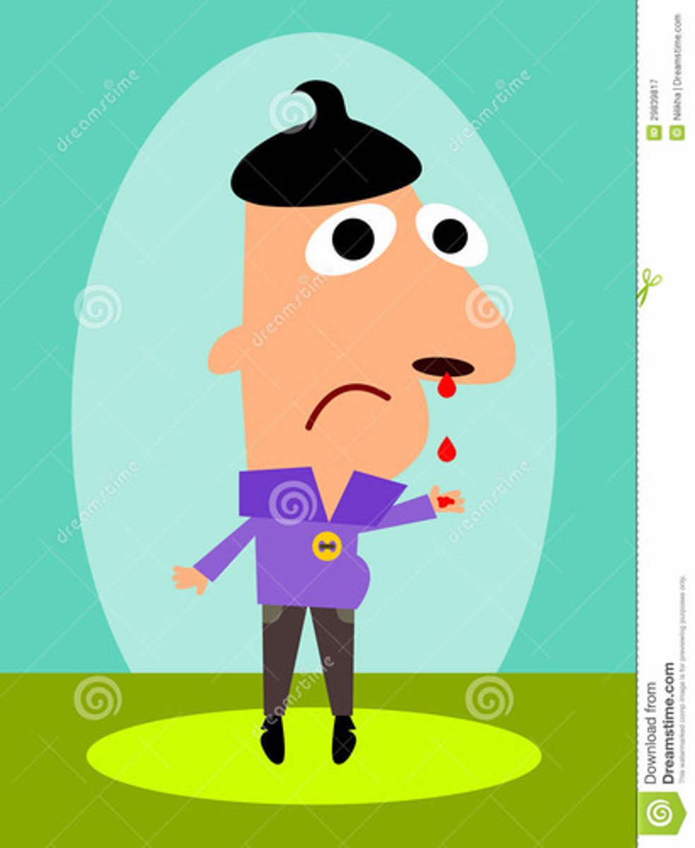 <p>-pinch soft part of nose<br>-tip head forward<br>-after 10 mins go to ED</p>