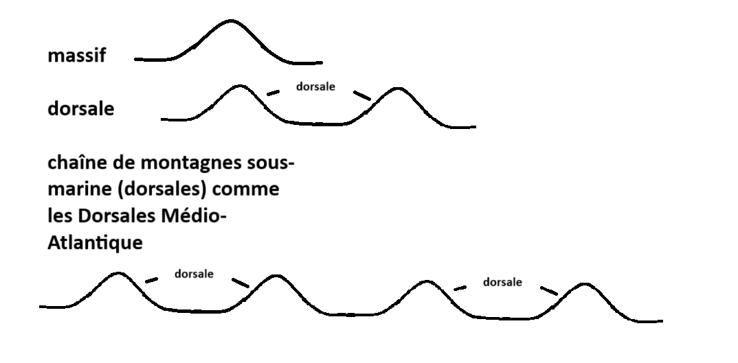 <ol><li><p><strong><u>formation d’un massif (comme une montagne)</u></strong></p><p>→ massif Éthiopien p.189</p></li><li><p><strong><u>écartement : zone de failles parfois avec eau et lacs (rift continental)</u></strong></p><p>→ Lac Victoria en Éthiopie p.189</p></li><li><p><strong><u>formation d’une mer linéaire/en ligne droite</u></strong></p><p>→ Mer Rouge entre l’Afrique et l’Arabie p.189</p></li><li><p><strong><u>écartement des plaques plus intense, création d’un rift océanique</u></strong></p><p>→ Atlantique</p></li><li><p><strong><u>formation de dorsales de chaque côté du rift océanique (chaîne de montagnes sous-marine ou volcans)</u></strong></p><p>→ dorsale médio-atlantique</p></li></ol>