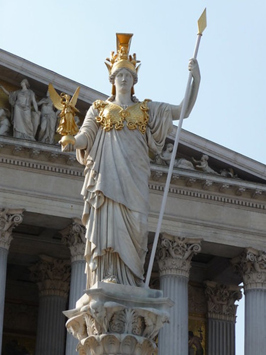 <p>Athena: wisdom, war strategy, horsemanship, owl</p>