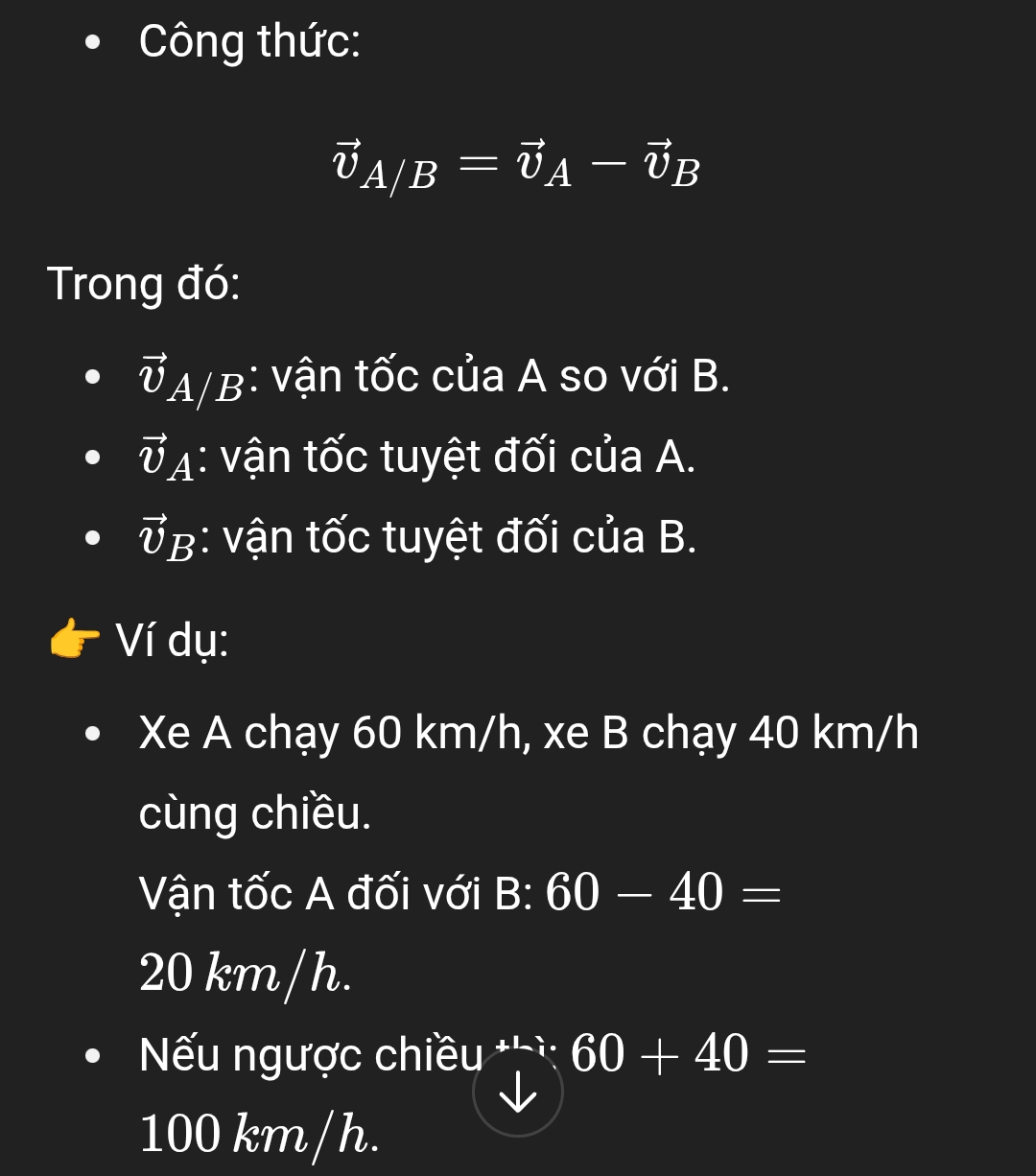 <p>Là vận tốc của 1 vật so với vật khác</p>