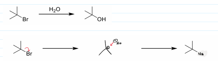 <p>substitution of a nucleophile on an unsaturated (sp<sup>3</sup>) carbon over 2 steps in the first step, the leaving group leaves and in the second step the nucleophile attacks</p>