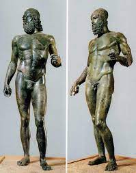 from the sea off Riace, Italy, 
ca. 460-450 BCE. 
Bronze