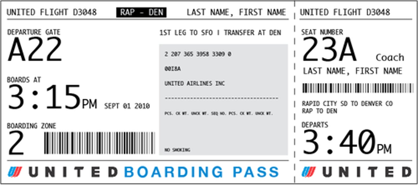 <p>a boarding pass</p>