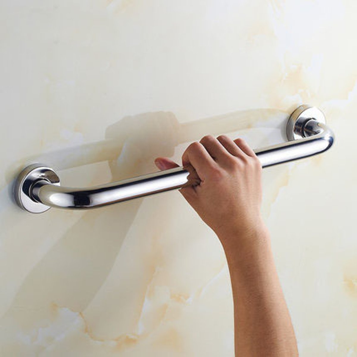 <p>a bar attached to a wall near a bathtub or shower to provide a hand grip for a person who is bathing</p>