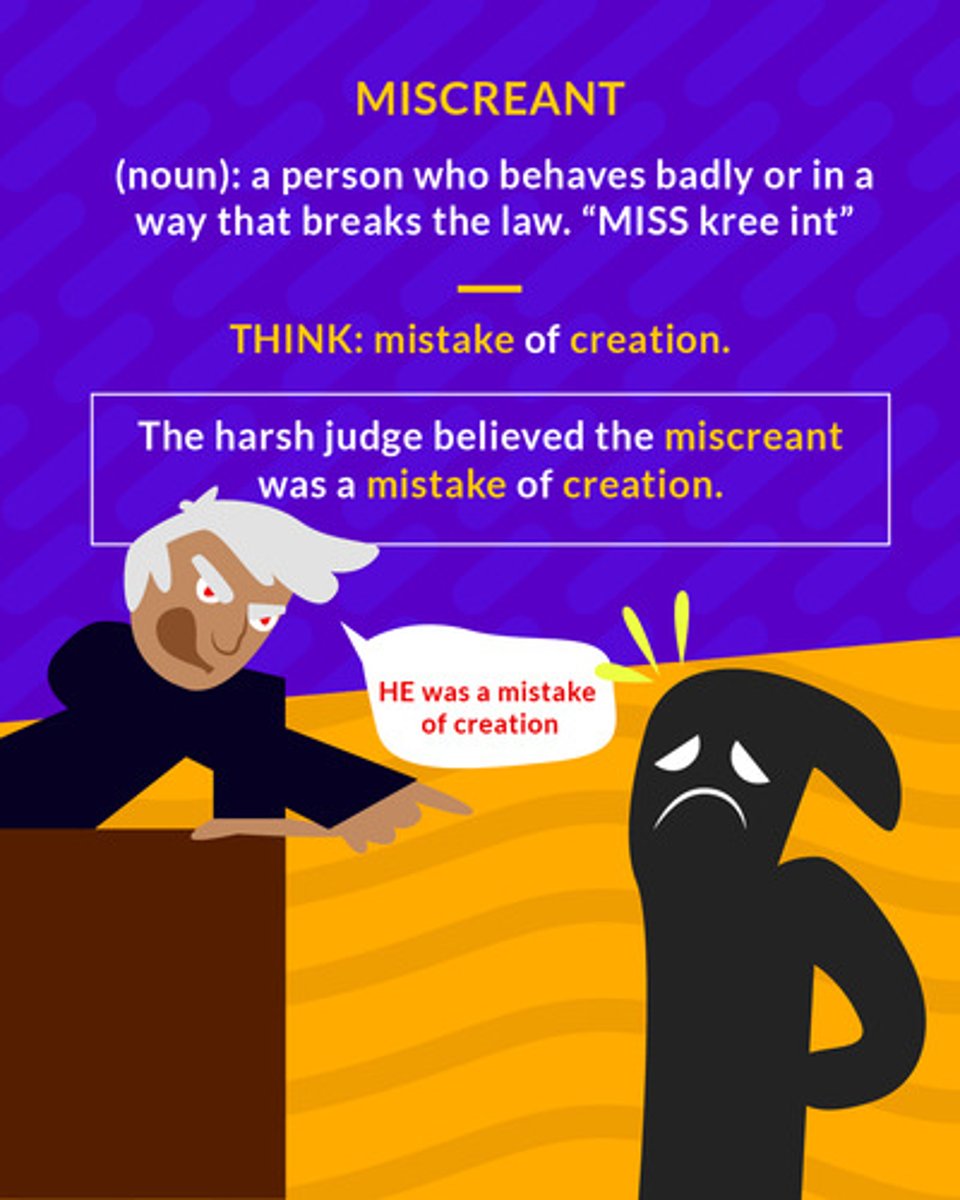 <p>(noun) a person who behaves badly or in a way that breaks the law</p><p>(noun) villain; criminal</p>