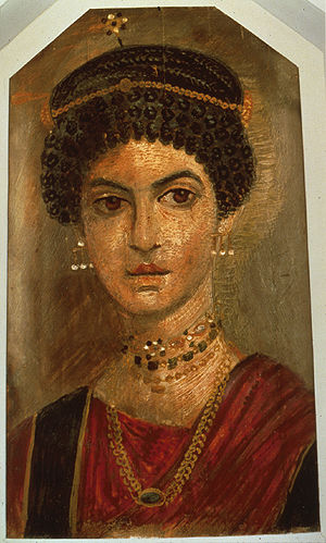 <ul><li><p><span style="background-color: transparent;"><span>Hot wax with pigment on wood</span></span></p></li><li><p><span style="background-color: transparent;"><span>Royal coloring (red) gold jewelry</span></span></p></li><li><p><span style="background-color: transparent;"><span>Death panel&nbsp;</span></span></p></li><li><p><span style="background-color: transparent;"><span>symbolic numbers (3 on her earrings for the trinity etc)</span></span></p></li></ul><p></p>