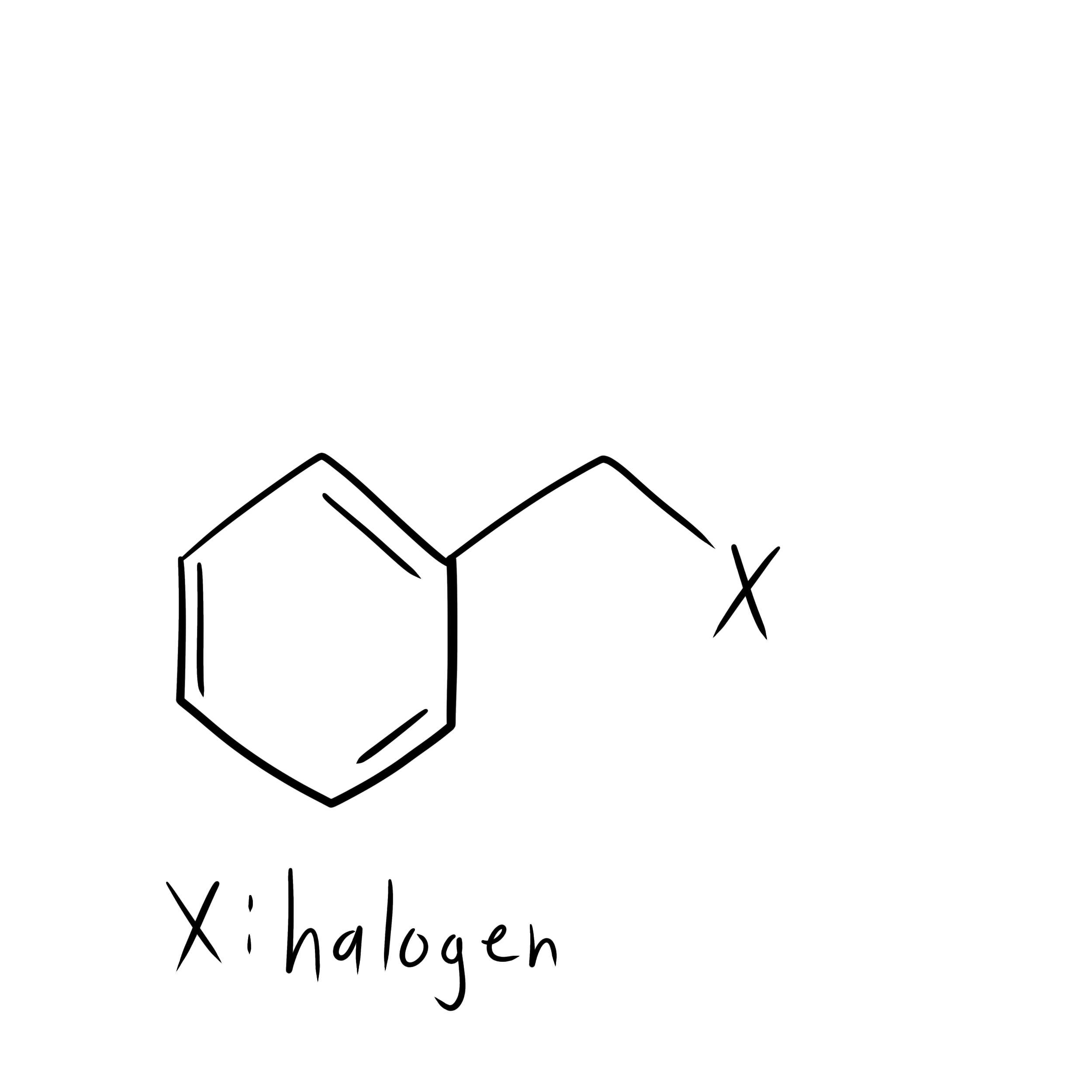 <p>a type of halide that has a halogen atom bound to the carbon atom adjacent to a benzene ring</p>