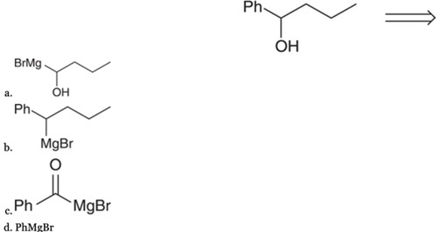 <p>A logical retrosynthesis of the given target molecule leads to which Grignard reagent?</p>