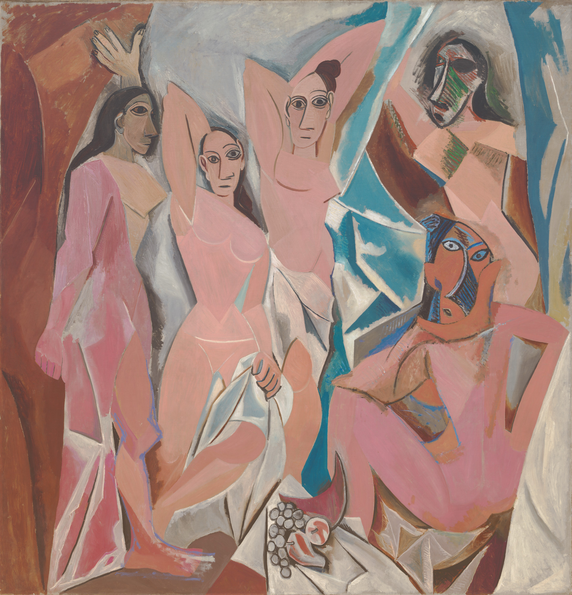 <p>Early on was using realism, as he progresses he developed an interest in African mask he started cubism</p>