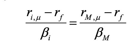 <p>In equilibrium, all assets have the same reward-to-risk ratio in a semi strong efficient market.</p><p>Mu subscript denotes an expected value.</p>