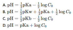 <p>which of these is the correct equation for the pH of a weak base using the initial molarity of the weak base</p>
