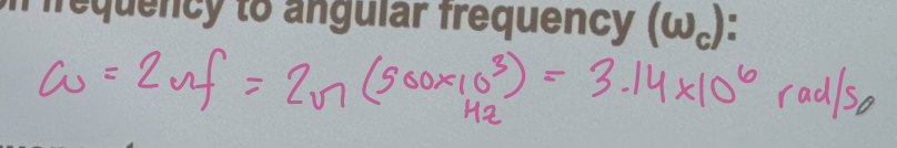 <p>3.14 × 10^6 rad/s</p>