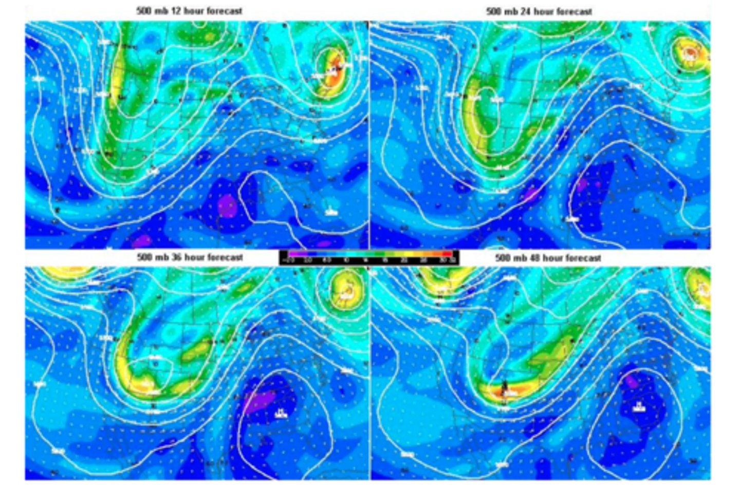 <p><span class="bgY">Downstream of the trough axis, from Minnesota to Colorado.</span></p><p></p><p>- Downwind of the trough axis, vorticity decreases very rapidly. Thus, as air flows away from the vorticity maxima, upper-level divergence occurs, which in turn promotes low pressure at the surface.</p><p></p>