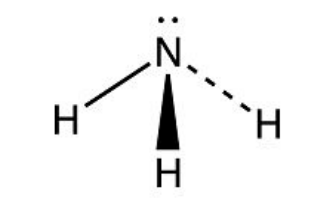 <p>3 bonding pairs</p><p>1 lone pair</p><p>107º bond angle</p>