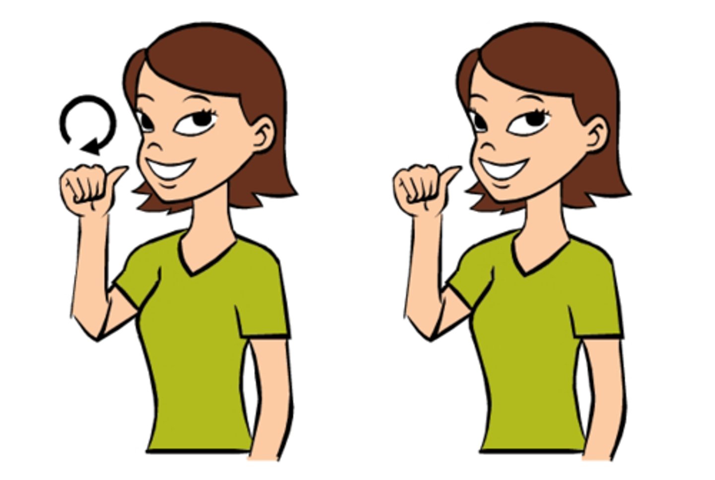 <p>Make a fist with your thumb laying flat on top of the fist. Leading with the thumb, move your hand in a small circle near your cheek (but not touching).</p>