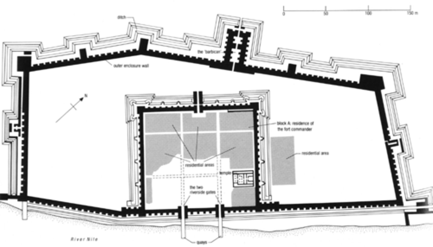 <p>- Built in the first wave of fortress construction in Nubia</p><p>- Thick walls, built for defense against Nubia when there was no evidence that Nubia was even attacking Egypt</p><p>- Not going back and forth between Egypt and fortresses</p><p>- Living there, dying there, being buried there</p><p>- Almost mini Egyptian settlements in Nubia</p><p>- Senwosret I = first king to build these type of forts in Nubia</p>
