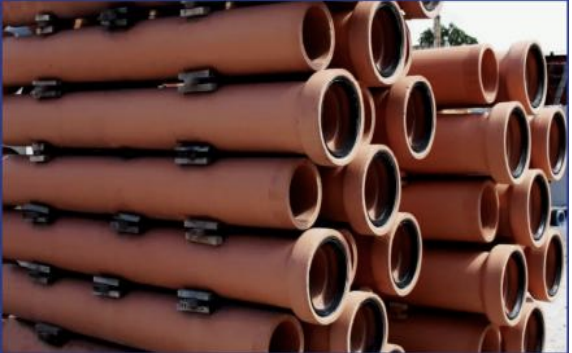 <p> Commonly used for storm as well as sanitary sewer installations • Made of clay to which water has been added and cast into lengths of 2 feet 6 inches. • Resistant to most acids and is well-fitted for underground work</p>