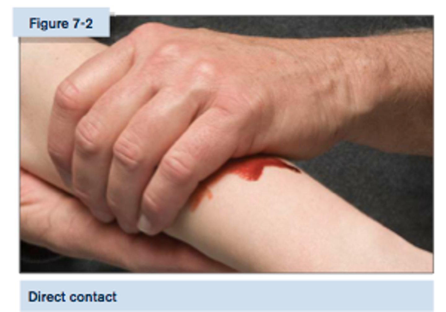 <p>Touching or coming in contact with a infected person's blood or saliva</p>