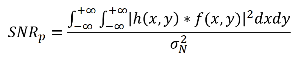 <ul><li><p>signal power / noise power</p></li><li><p>white noise: noise power = variance, mean = 0</p></li><li><p>SNR (in dB) = 10log(SNRp)</p></li></ul><p></p>