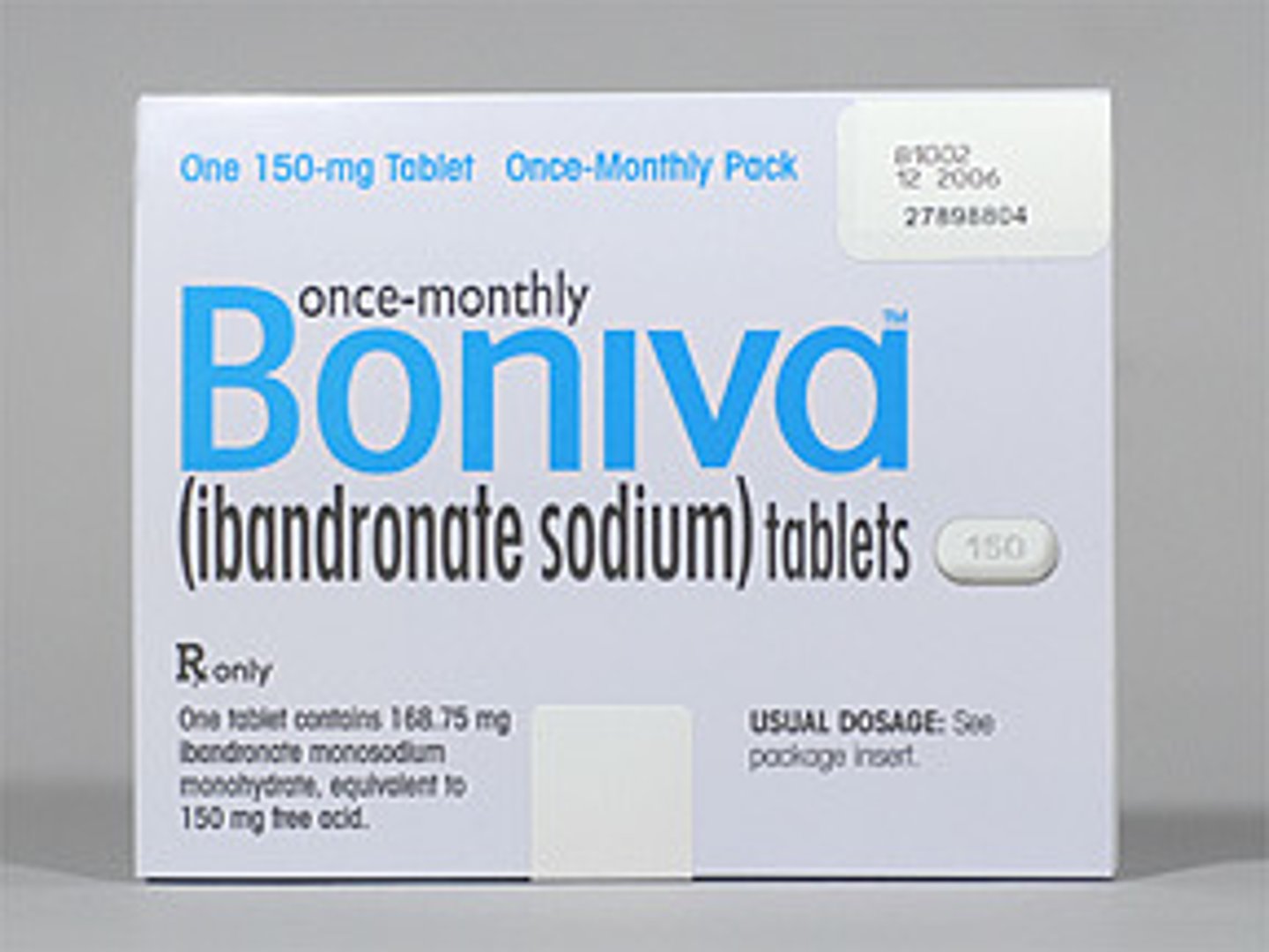 <p>Ibandronate</p><p>Bisphosphonates </p><p>Osteoporosis in postmenopausal women</p>