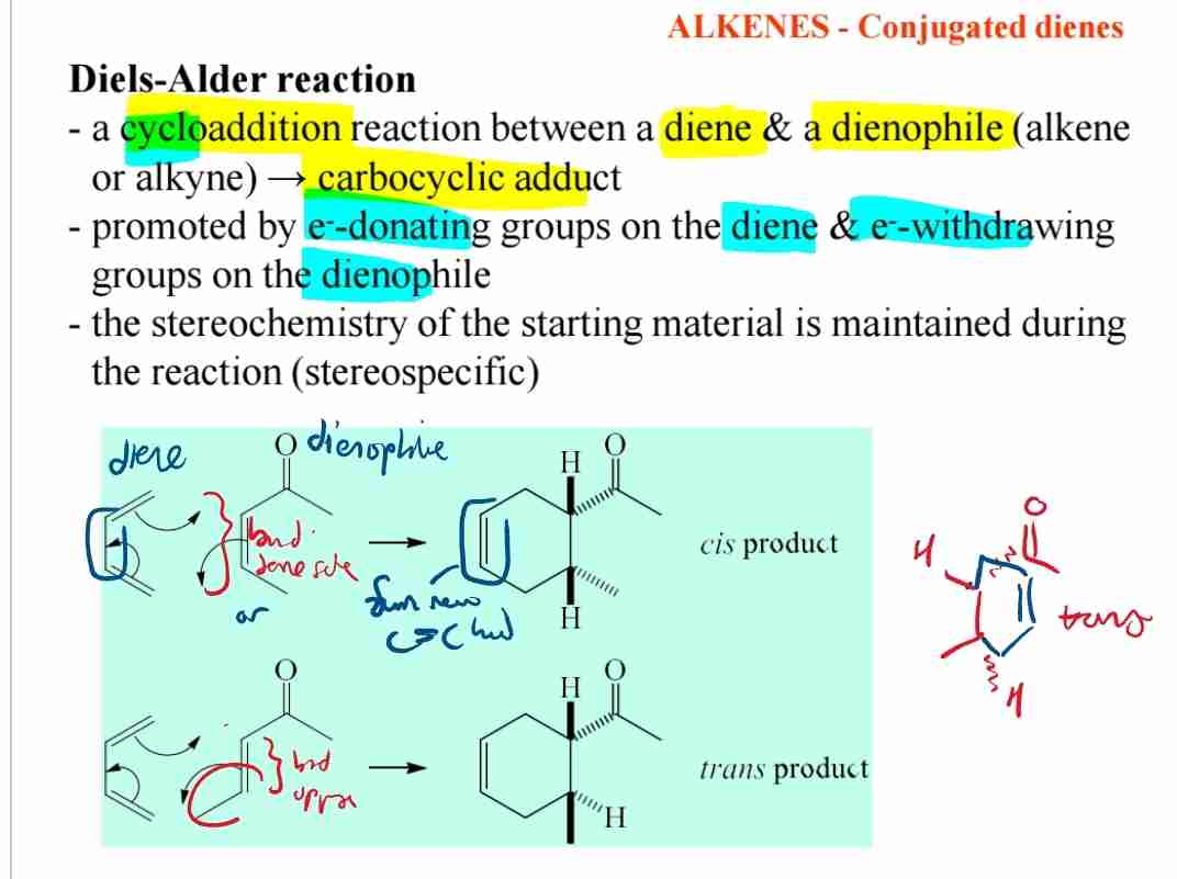 <p>A:The Diels-Alder reaction is a cycloaddition reaction between a diene and a dienophile, producing a cyclic compound.</p>