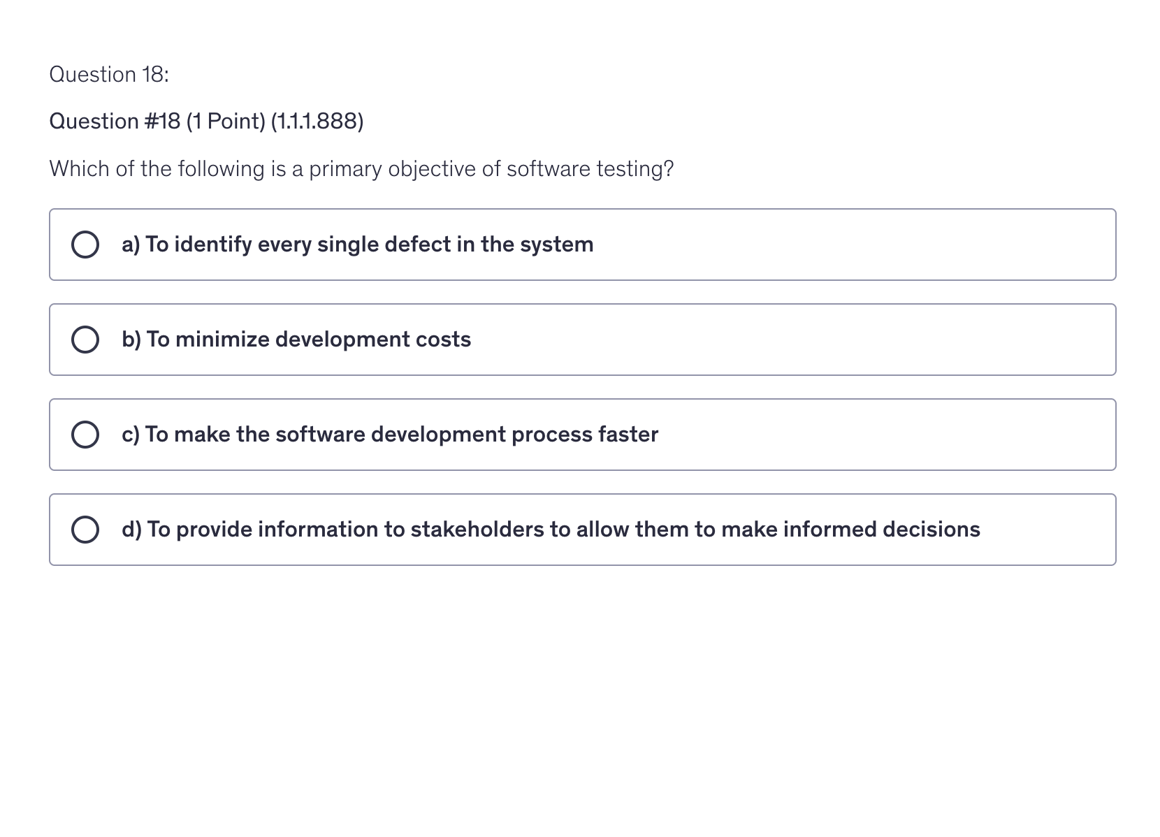 <p>Which of the following is a primary objective of software testing?</p>