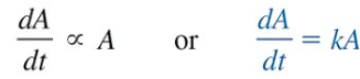 <p>“the rate dA/dt at which the nuclei of a substance decay is proportional to the amount A(t) of the substance remaining at time t”</p><p>A(t) = A<sub>0</sub>e<sup>-kt</sup></p>