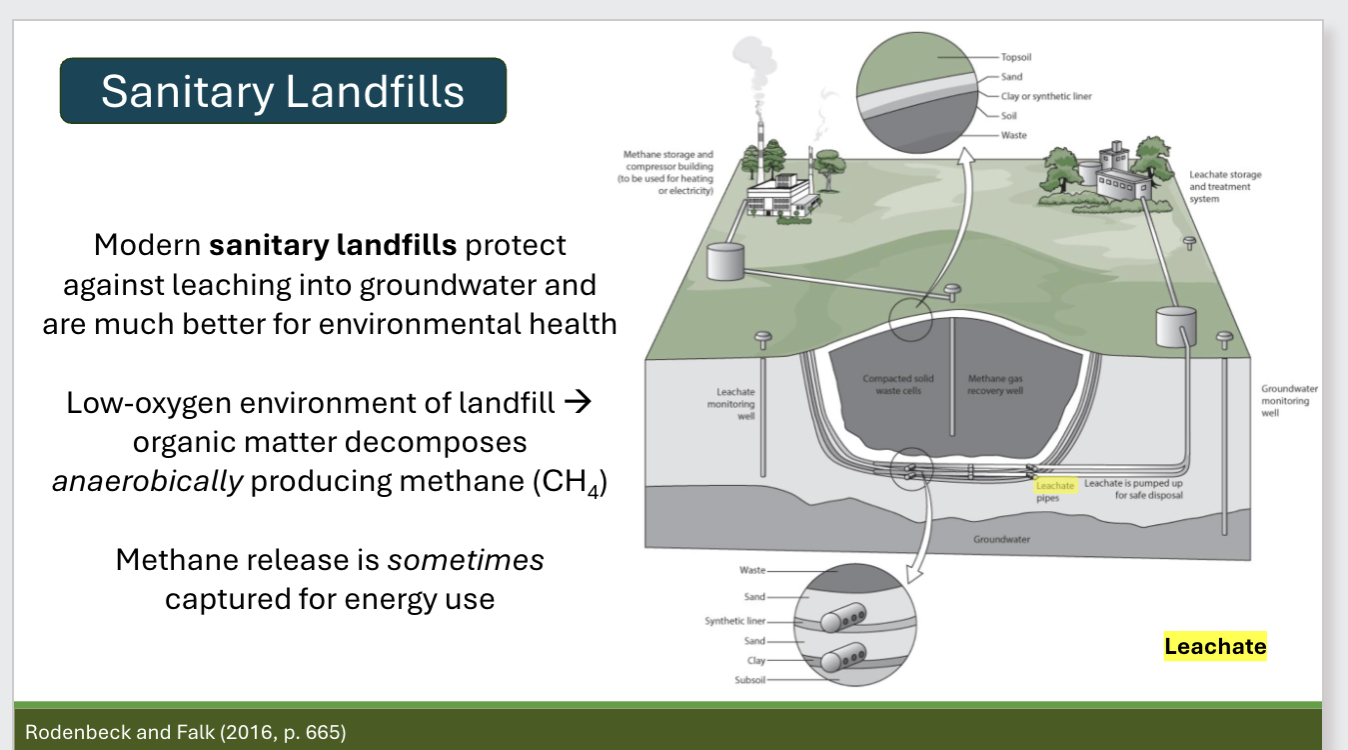 <p>Explains what happens to organic matter (such as food waste) when it is in a landfill</p>