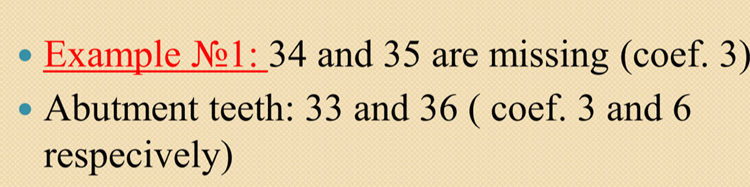 <p>If this is the case then how much would the coefficient be for the total FPD and the coefficient of abutment teeth? Is the total coefficient of FPD less or equal to the abutments?</p>