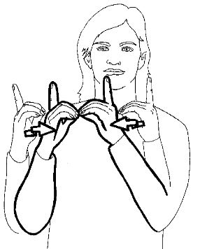 <p>With both hands signing &quot;D,&quot; bring them together to touch twice (as if kissing)</p>
