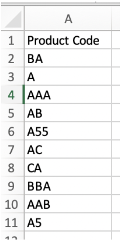 <p>Given the image below, to calculate how many cells begin with A, which of the following formulas should you use?</p>