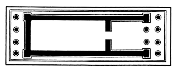 <p>Building with columns in front and back but none on the sides</p>