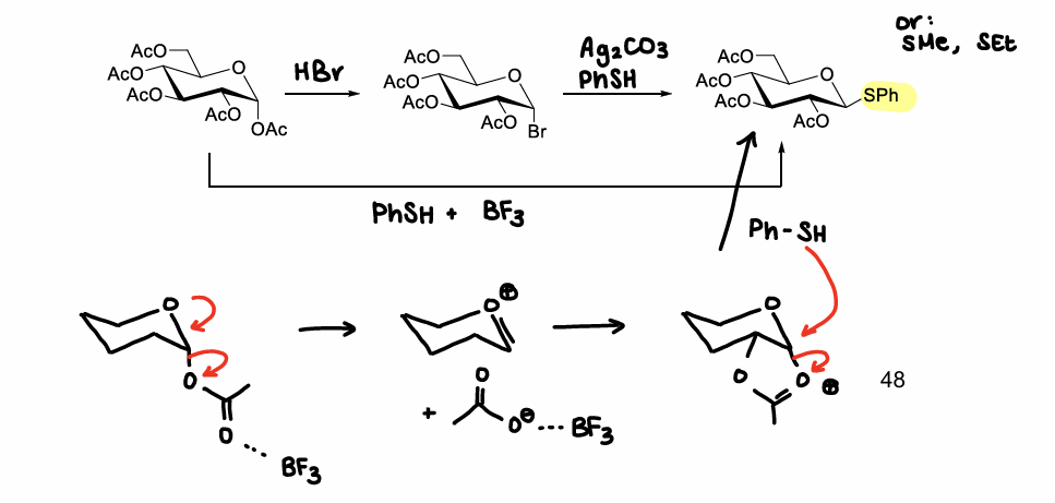 <p>Using PhSH &amp; BF3, or HBr then Ag2CO3 &amp; PhSH</p>