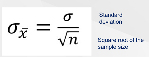 <p>Standard error = SD / √n, where SD is the standard deviation and n is the sample size.</p>