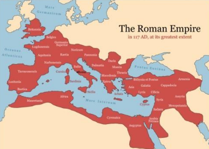 <ul><li><p>surrounded by water, almost flat</p></li><li><p><strong>Rome</strong> is the capital of Italy</p></li><li><p>strategic commanding postion, conquer several countries: Africa, portion of Europe (expect the Goths, present-day Germany), Western Asia</p></li></ul><p></p>