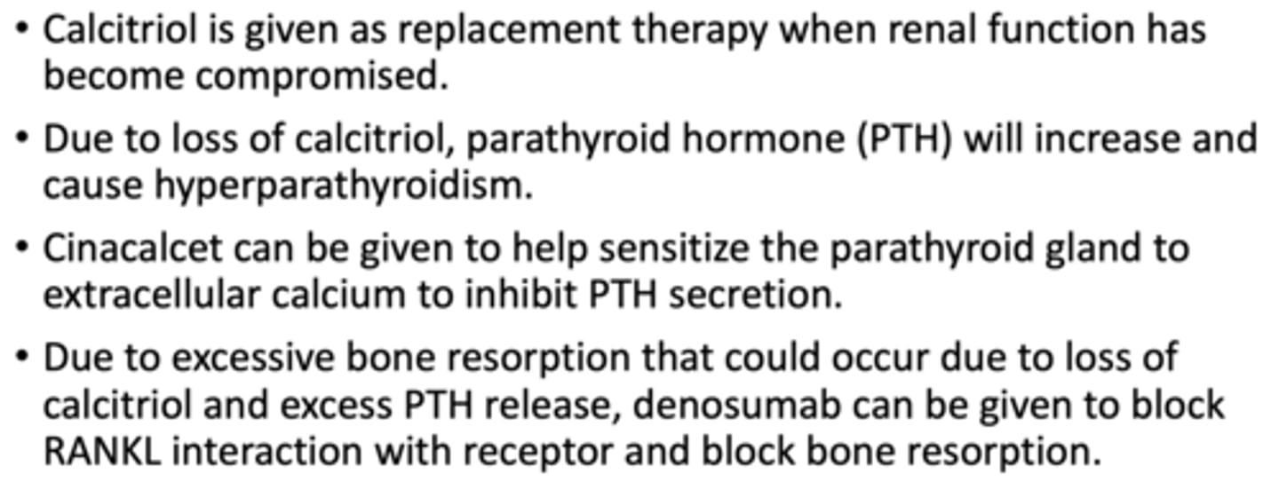 <p>summary on calcitriol, cincalcet, and denosumab:</p>