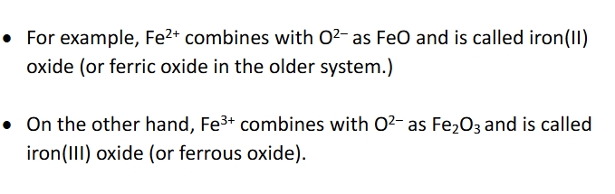 <p>the same rule for making the ionic compounds is the same as for ionic compounds derived from metals from the main block. However, the naming has to account for the possibility cation derived from the transition metal has more than one common possible charge</p>