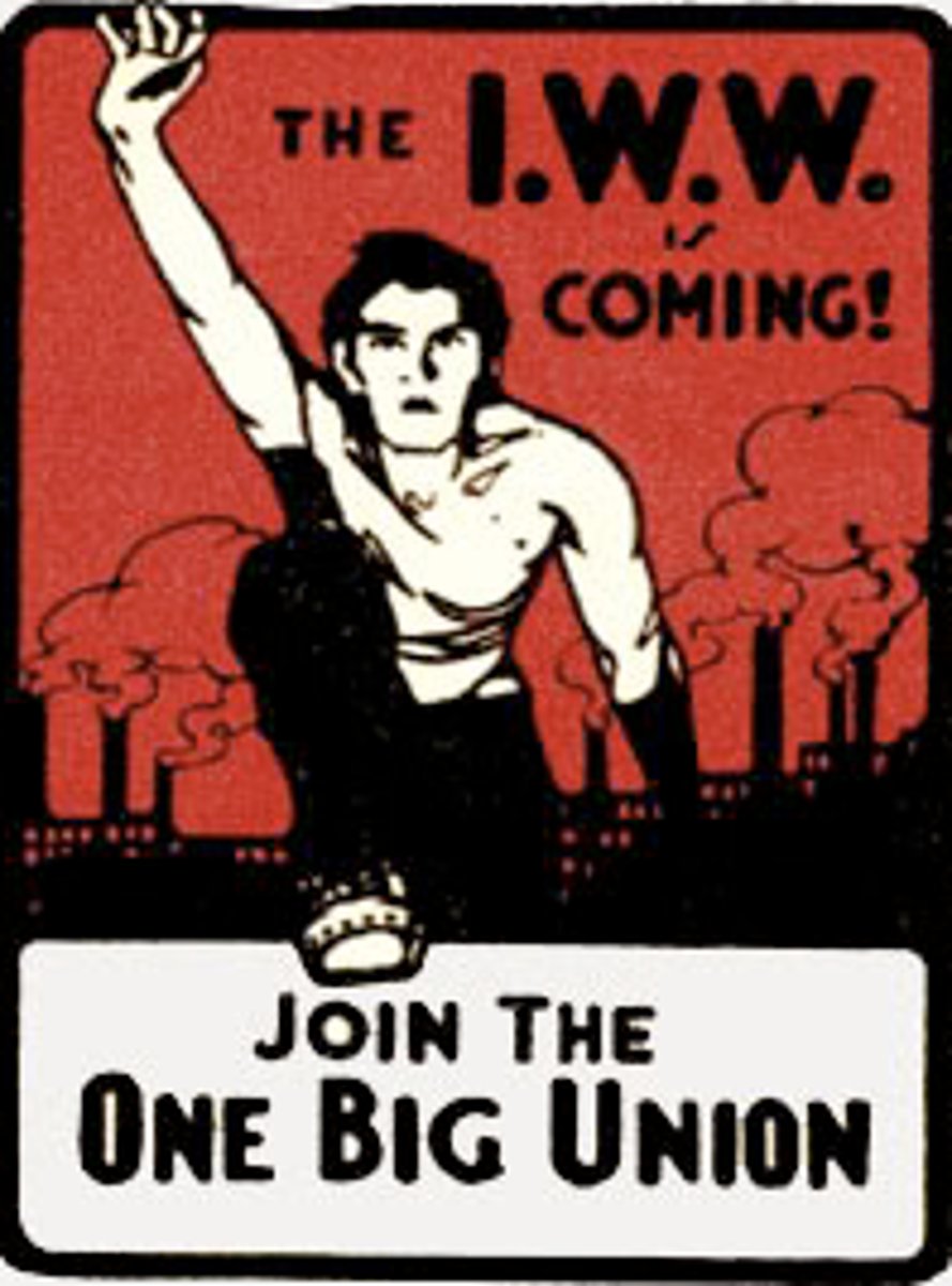 <p>Also known as the "Wobblies," was a radical organization that sought to build "one big union" and advocated industrial sabotage in defense of that goal. At its peak in 1923, it could claim 100,000 members and could gain the support of 300,000. The IWW particularly appealed to migratory workers in agriculture and lumbering and to miners, all of whom suffered from horrific working conditions.</p>