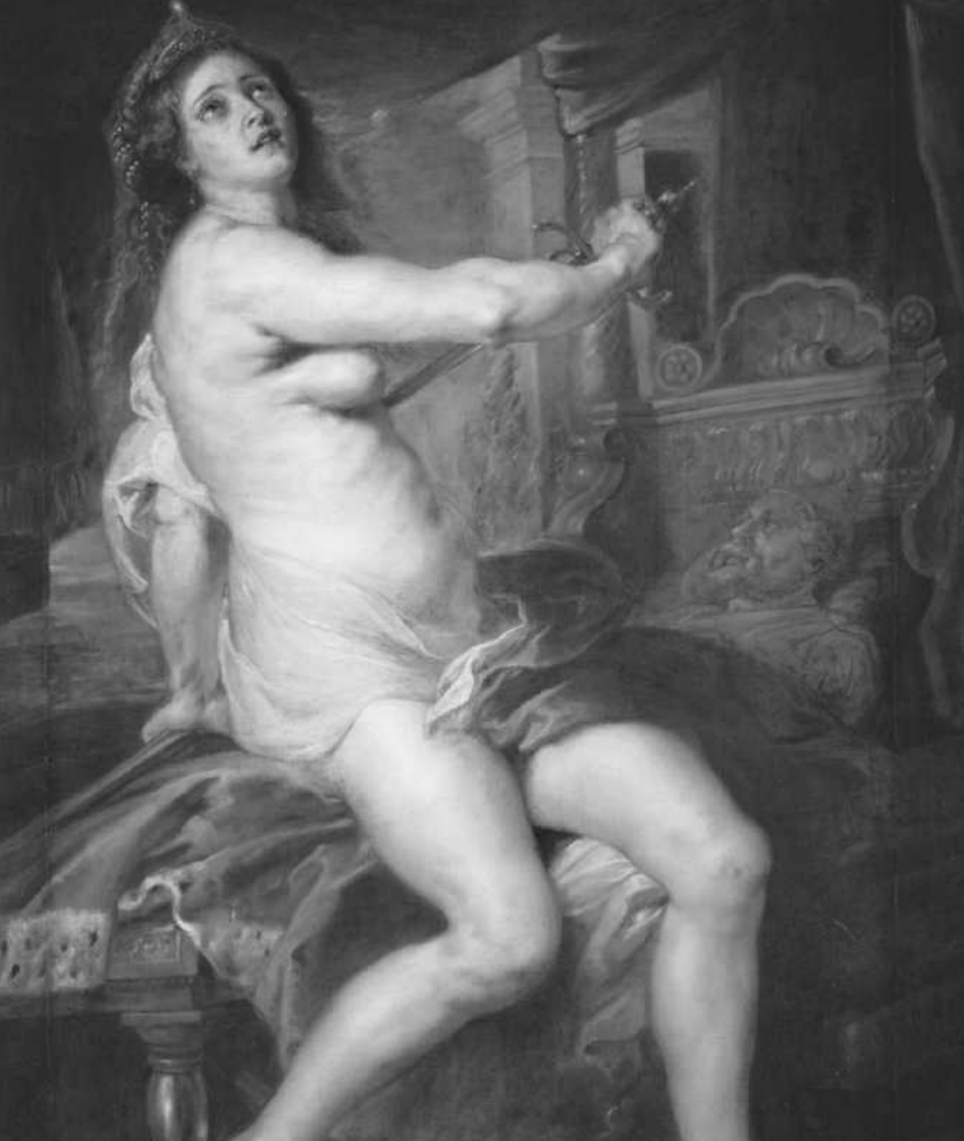 <p>Figure 4.4: Who is the central woman plunging a sword into her breast?</p>
