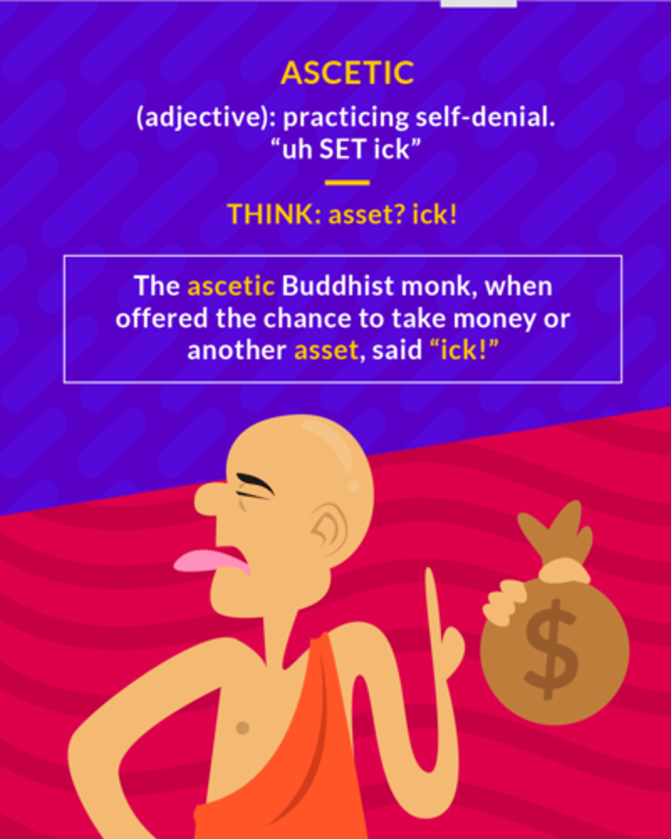 <p>(adj.) practicing self-denial</p><p>(adj.) self-denying</p>