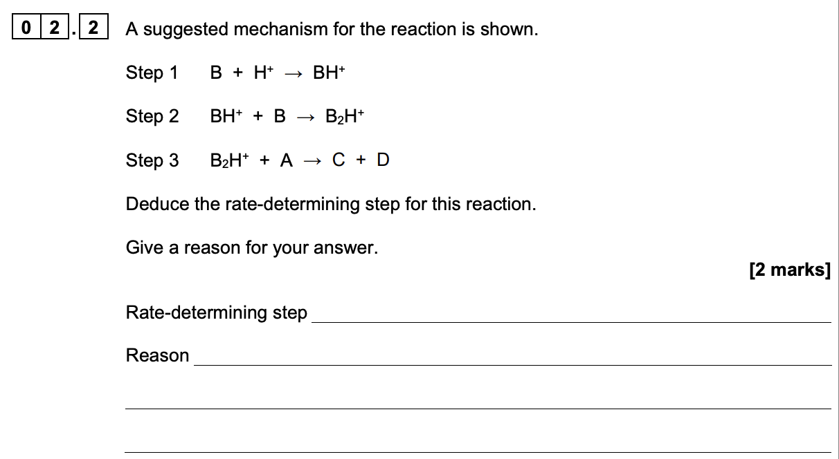 <p>rate = k[B]<sup>2</sup>[H<sup>+</sup>]</p>