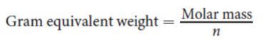 <p>This amount of a compound, measured in grams, that produces one equivalent of the product of interest</p><p>where n is the number of particles of interest produced or consumed per molecule of the compound in the reaction</p>