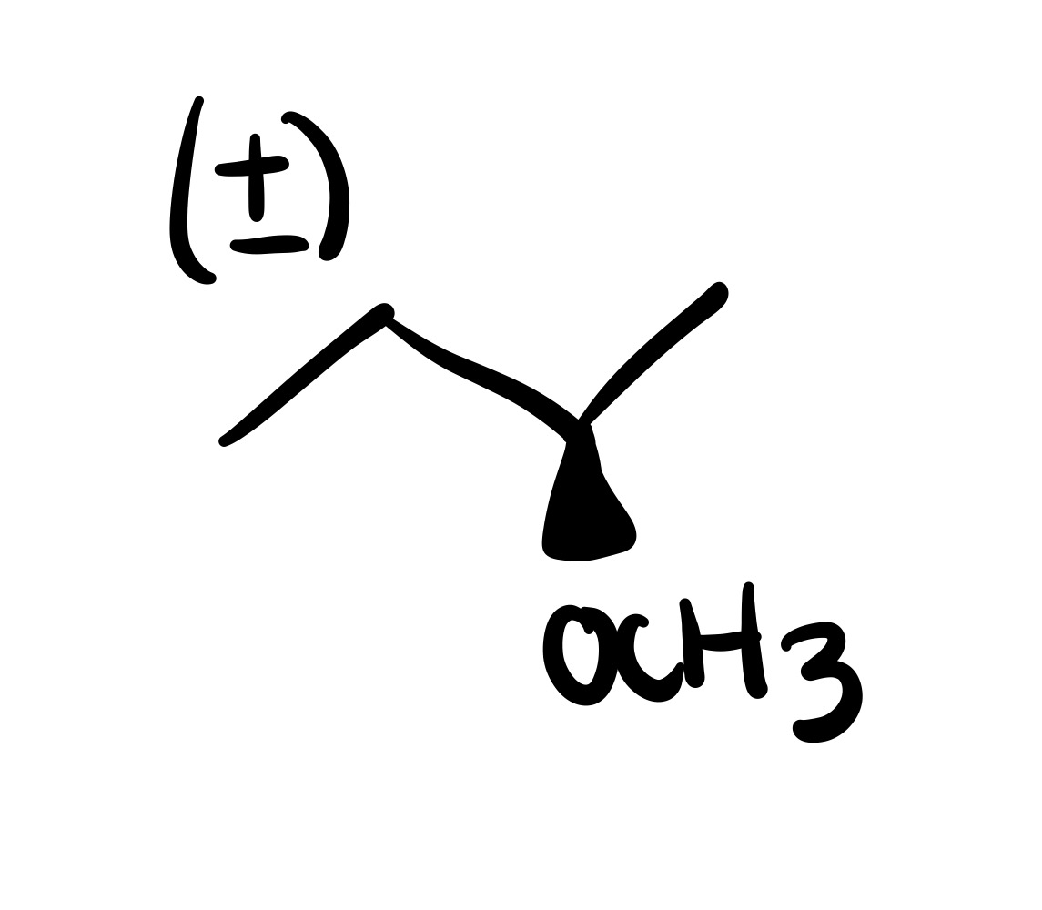 <p>The double bond, and the OCH3 is added (can be wedge or dash). Add plus/minus sign</p>
