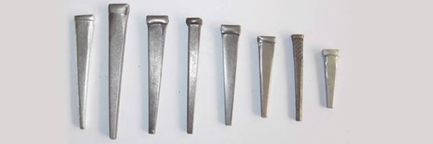 <p>nail having a tapered, rectangular form with a blunt point, cut from sheet steel</p><p>-used for wood flooring</p>