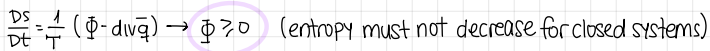 <p>equation</p><p>condition → entropy must not decrease for closed systems</p>