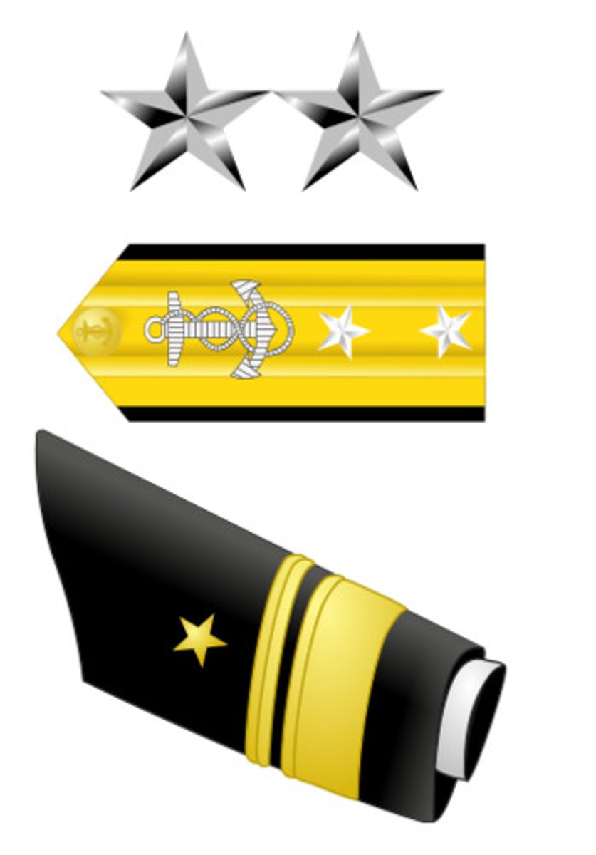 <p>2 Silver stars</p><p>[1] 2" Gold Stripe</p><p>[1] 1/2" Gold Stripe</p>