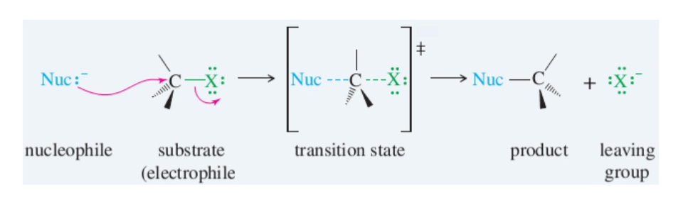 <p>what is the process for a S<sub>N</sub>2 rxn</p>